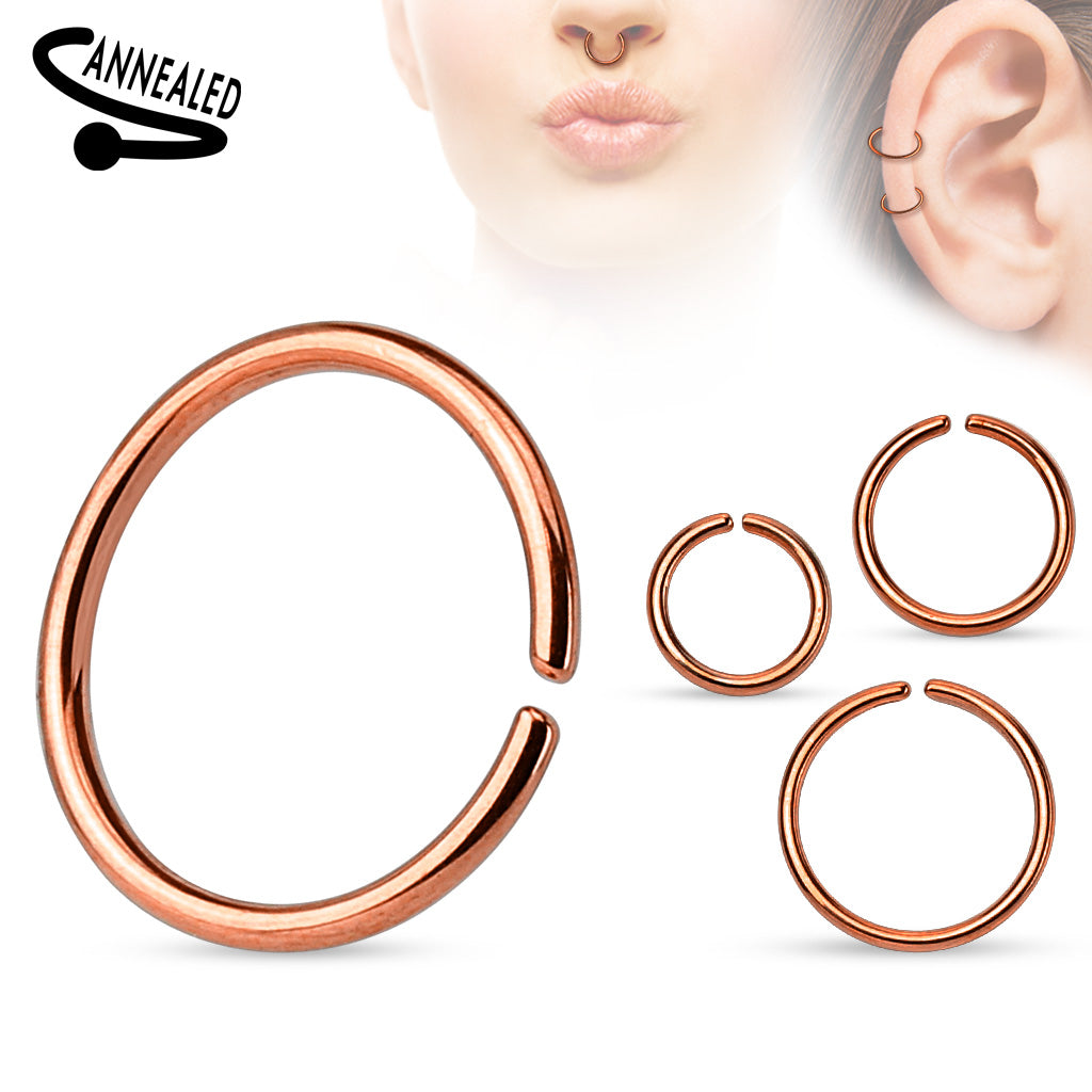 Titanium Anodized over 316L Surgical Steel Annealed and Rounded Ends Cut Rings - Rose Gold