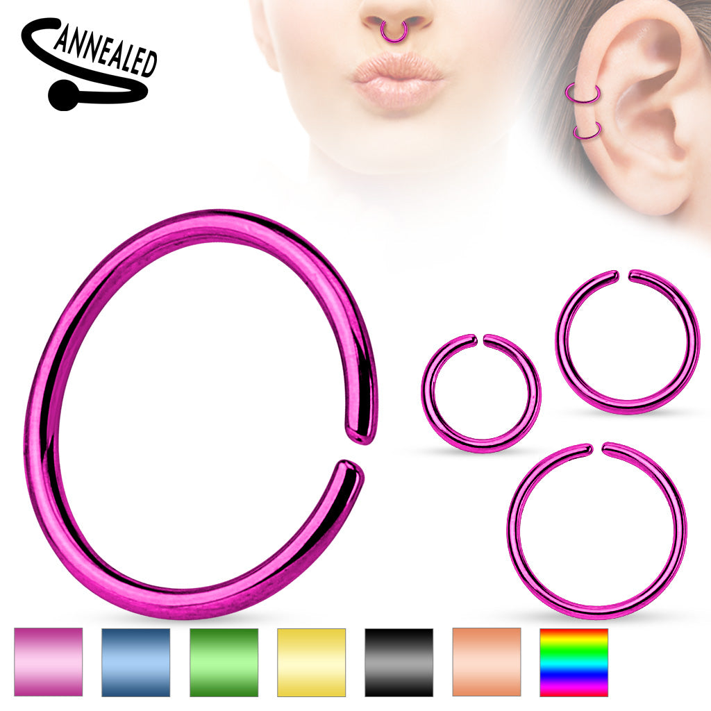 Titanium Anodized over 316L Surgical Steel Annealed and Rounded Ends Cut Rings - all colors