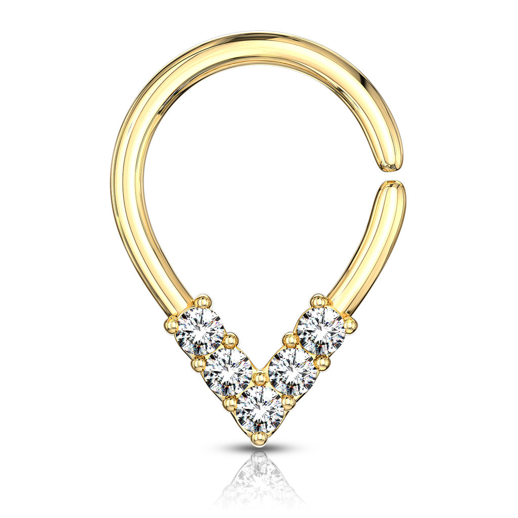 5 CZ Lined Pear Shaped Bendable Cut Ring for Cartilage, Tragus, Septum, and More - Gold/Clear