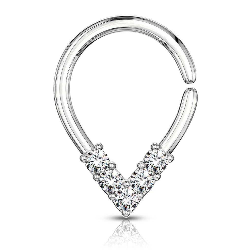 5 CZ Lined Pear Shaped Bendable Cut Ring for Cartilage, Tragus, Septum, and More - Platinum/Clear