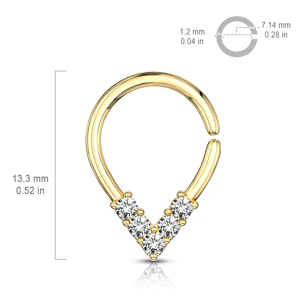 5 CZ Lined Pear Shaped Bendable Cut Ring for Cartilage, Tragus, Septum, and More size chart
