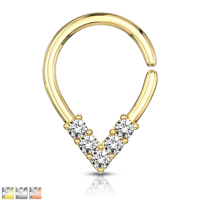 5 CZ Lined Pear Shaped Bendable Hoop For Cartilage, Tragus And Septum