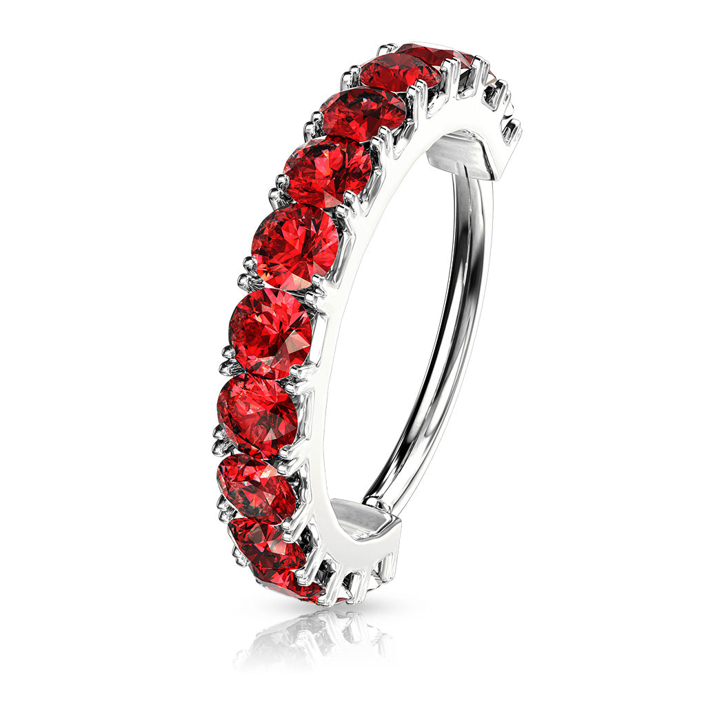CZ Lined Bendable Hoops For Nose Cartilage Daith And More - Platinum/Red