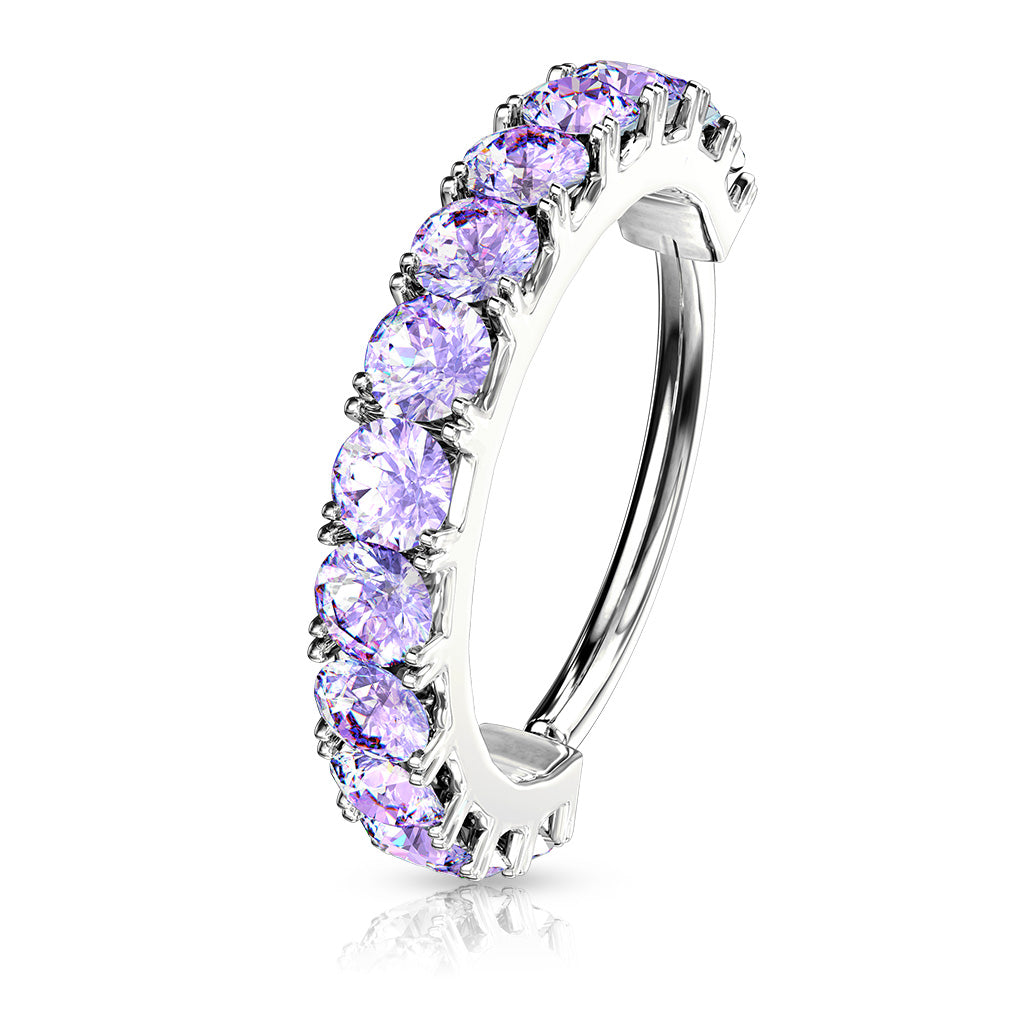 CZ Lined Bendable Hoops For Nose Cartilage Daith And More - Platinum/Tanzanite