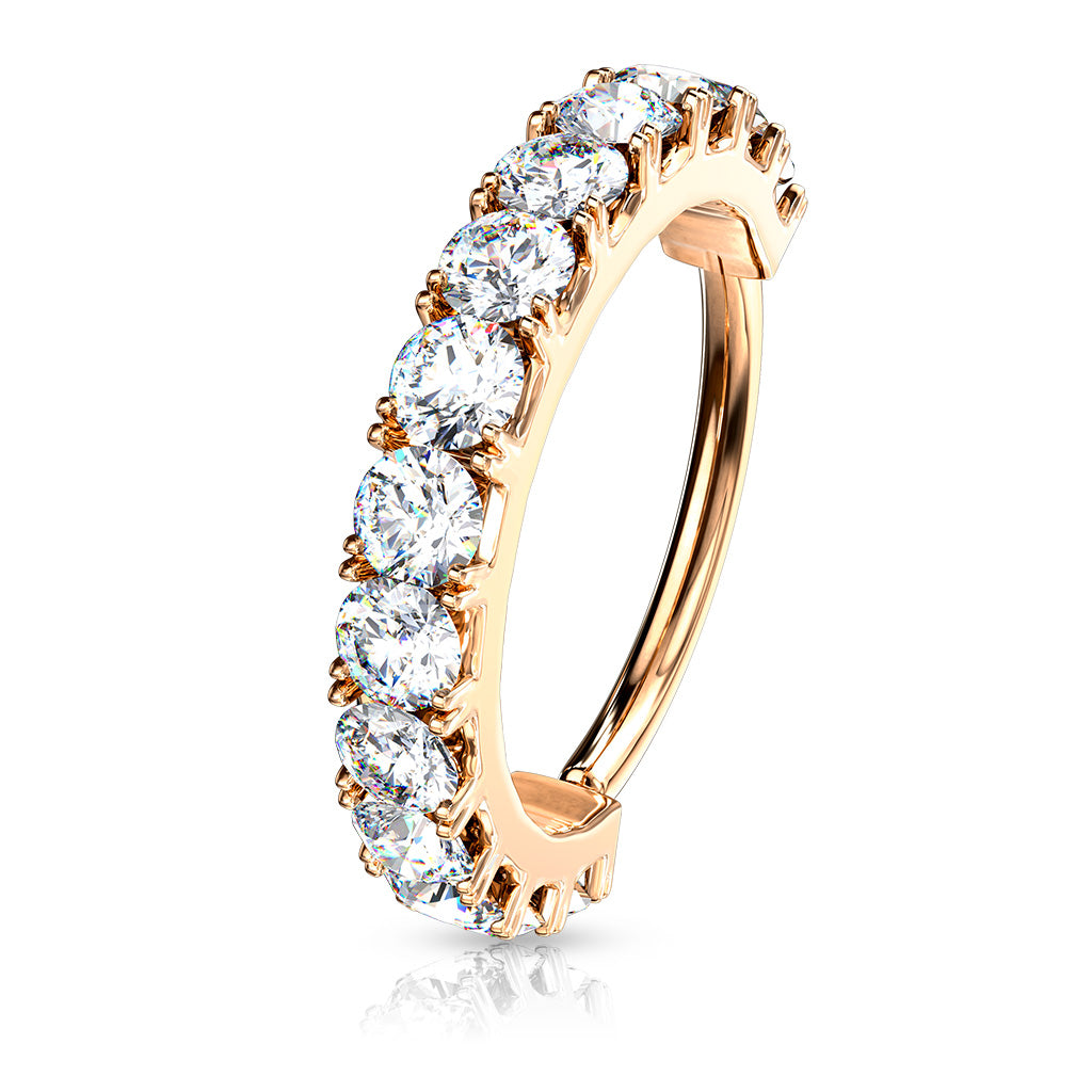 CZ Lined Bendable Hoops For Nose Cartilage Daith And More - Rose Gold/Clear