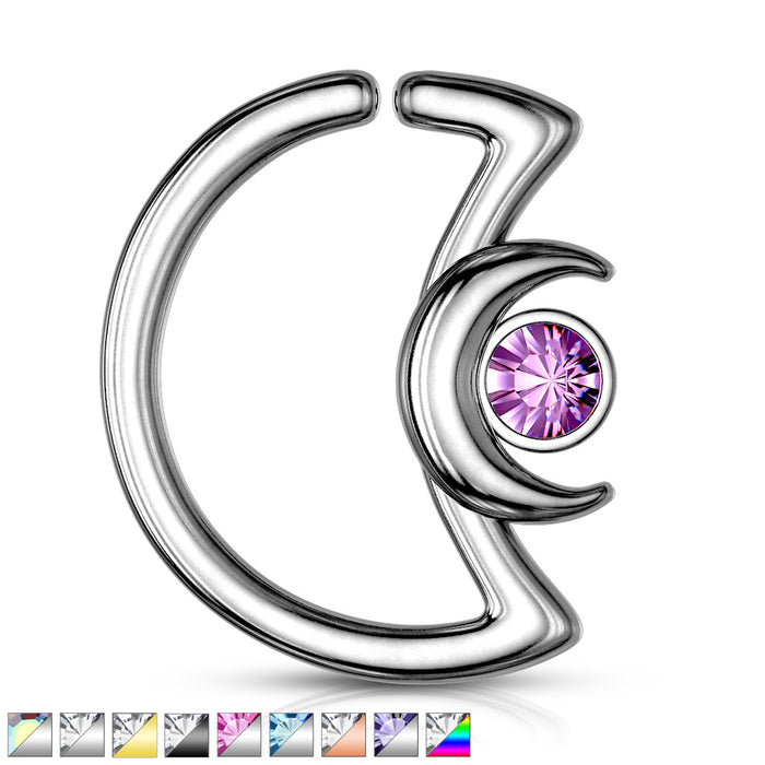 Crystal Crescent Moon 316L Surgical Steel Ear Cartilage And Daith Hoop Ring