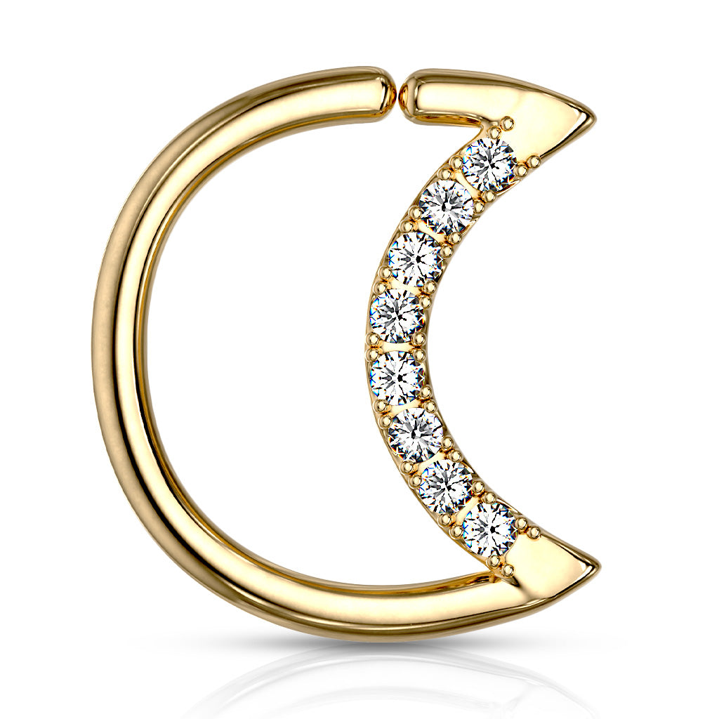Crystal Lined Crescent Moon Shaped Ear Cartilage, Daith Hoop Rings - Gold/Clear