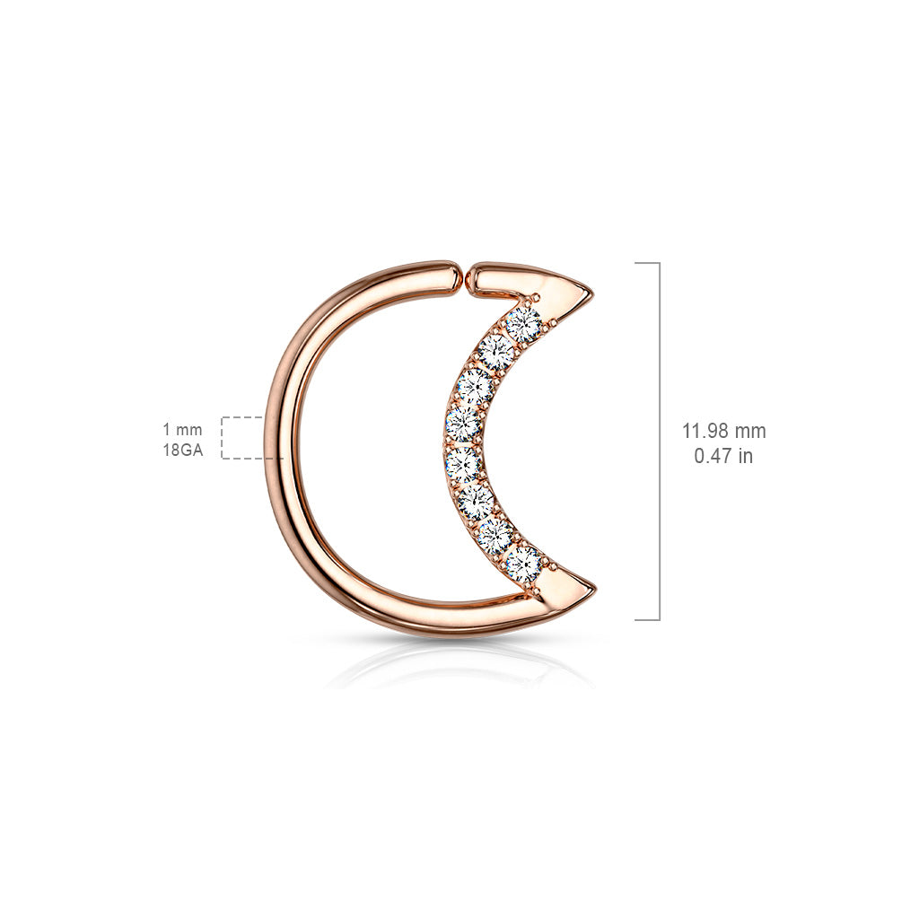 Crystal Lined Crescent Moon Shaped Ear Cartilage, Daith Hoop Rings size chart
