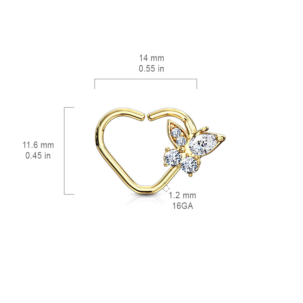 CZ Butterfly set Heart Shape Ear Cartilage, Daith Hoop Rings size chart