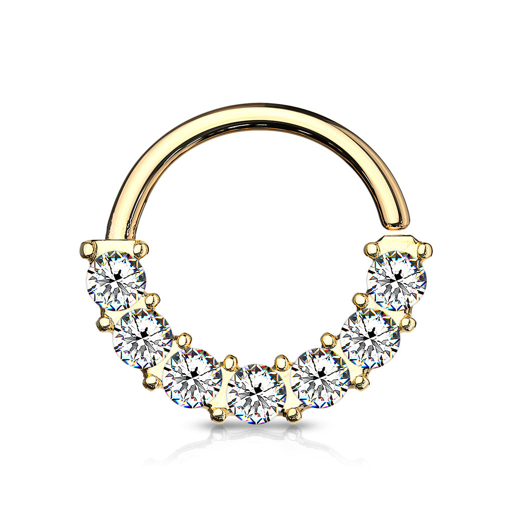 7 Gem Front Facing Set All 316L Surgical Steel Bendable Hoop Rings for Ear Cartilage, Daith, Nose Septum and More - Gold/Clear