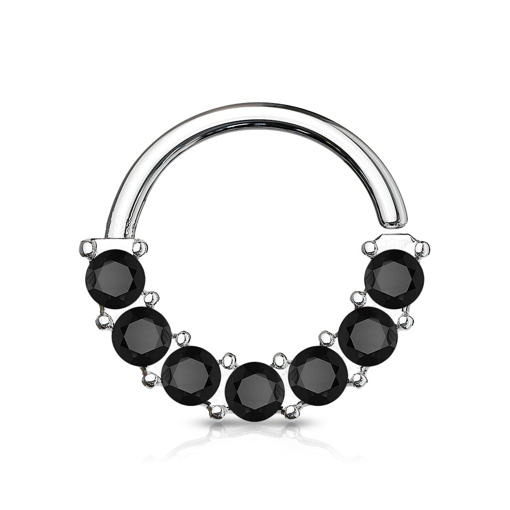 7 Gem Front Facing Set All 316L Surgical Steel Bendable Hoop Rings for Ear Cartilage, Daith, Nose Septum and More - Black