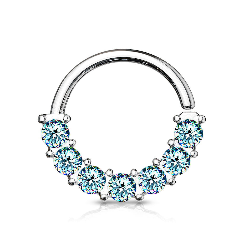 7 Gem Front Facing Set All 316L Surgical Steel Bendable Hoop Rings for Ear Cartilage, Daith, Nose Septum and More - Aqua