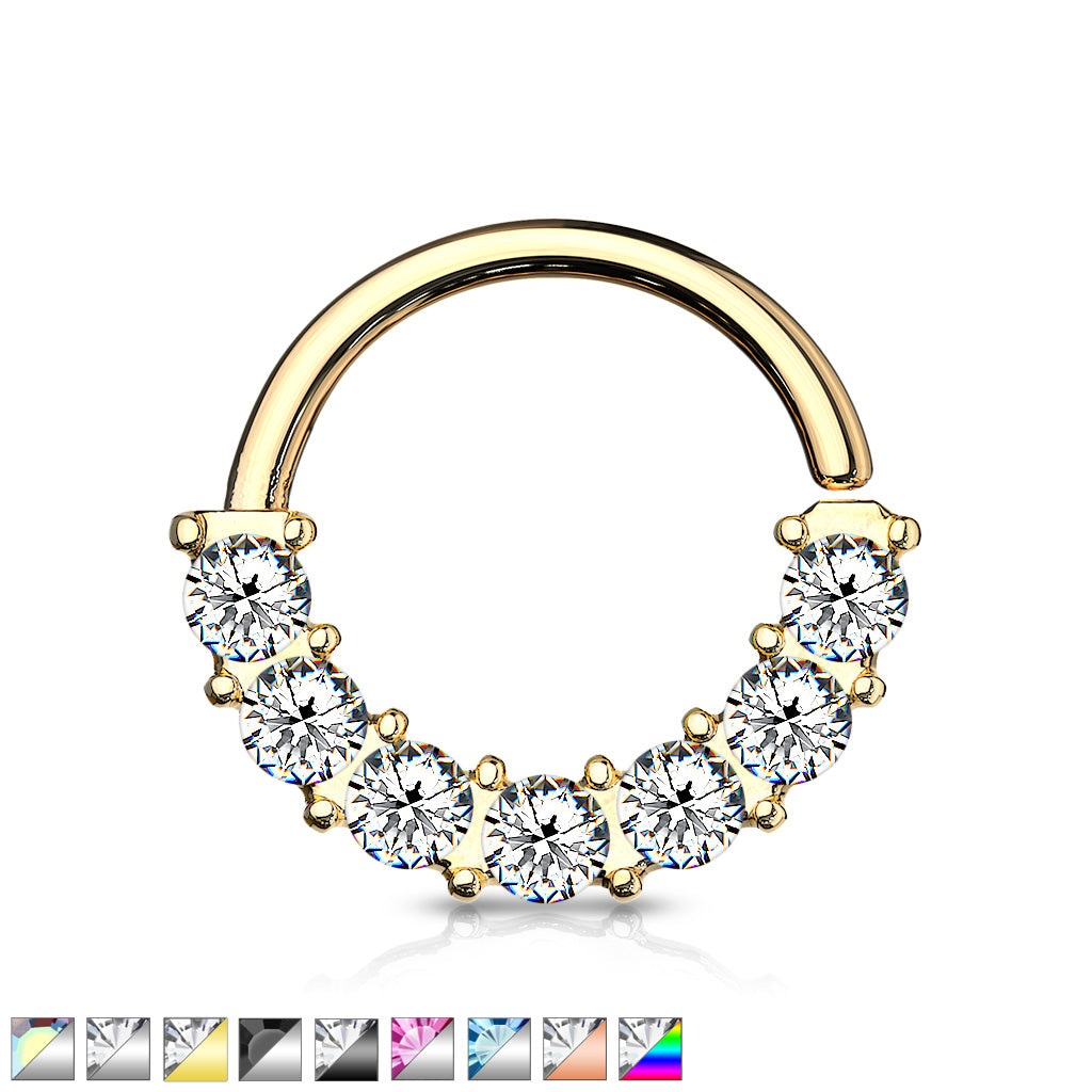 7 Gem Front Facing Set All 316L Surgical Steel Bendable Hoop Rings for Ear Cartilage, Daith, Nose Septum and More - all colors