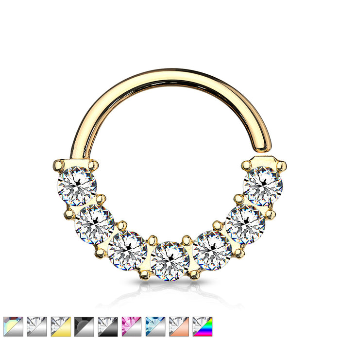 7 Gem Front Facing Set 316L Surgical Steel Bendable Hoop Rings
