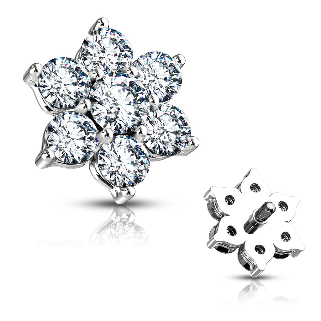 7 CZ Flower Internally Threaded Dermal Tops - Clear