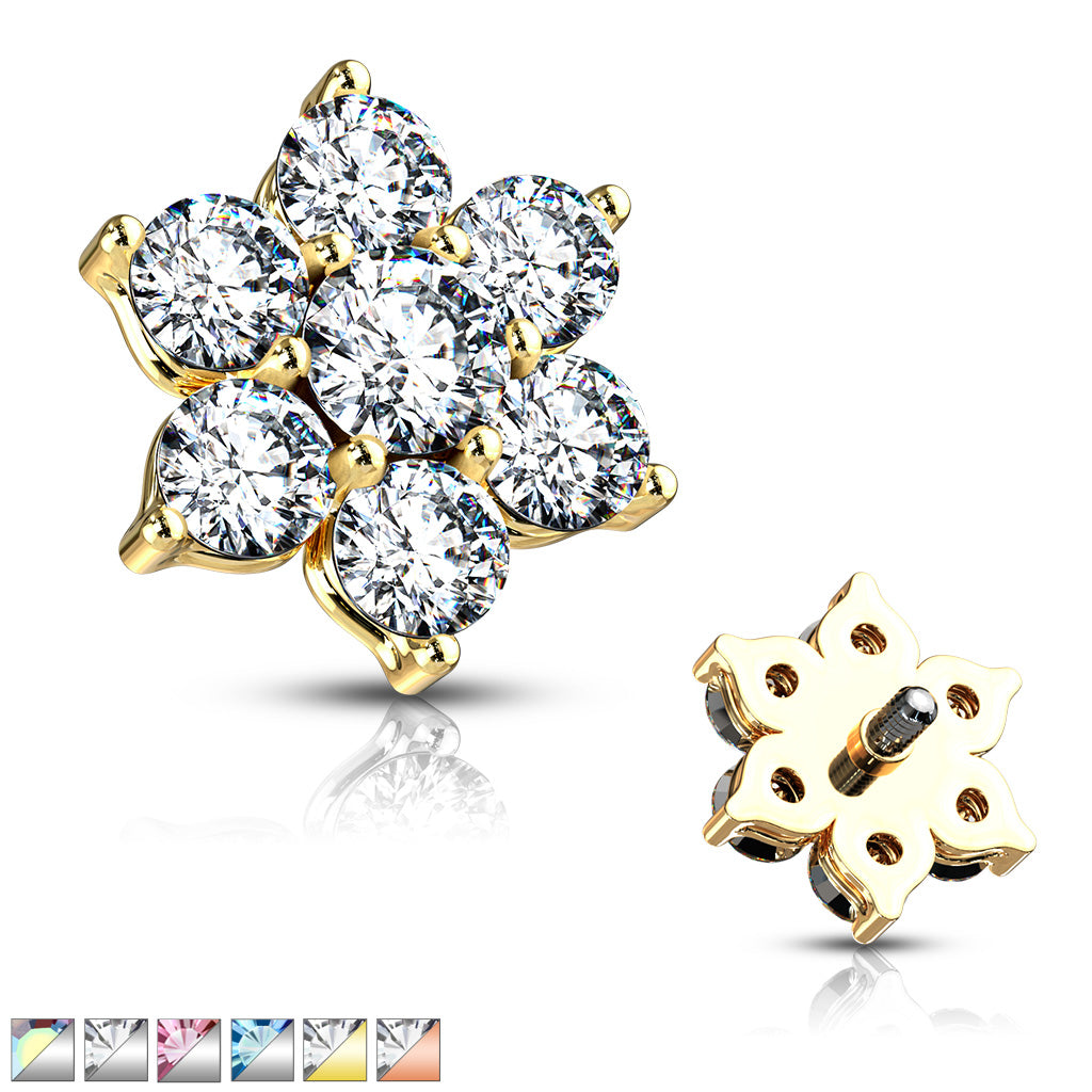 7 CZ Flower Internally Threaded Dermal Tops - all colors
