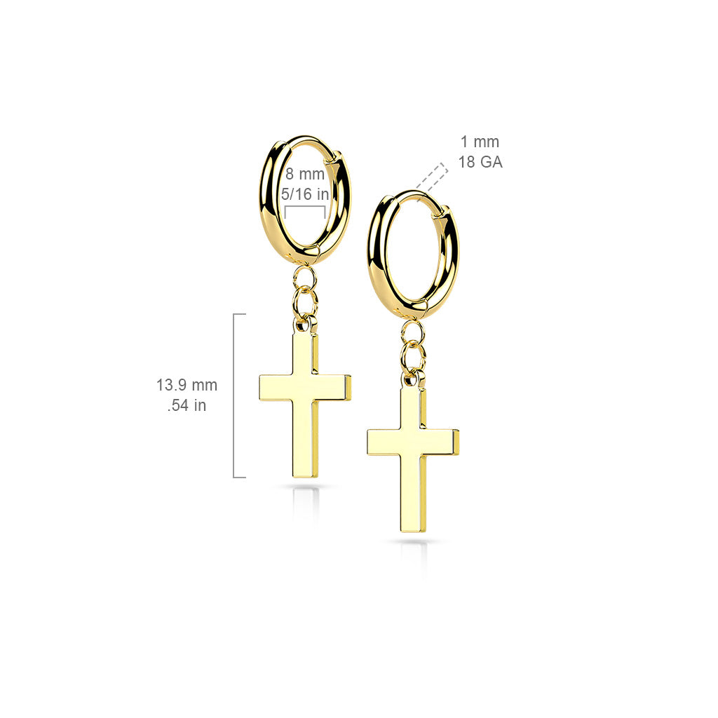 Pair of 316L Stainless Steel Hinged Hoop Earrings with Cross Dangle size chart
