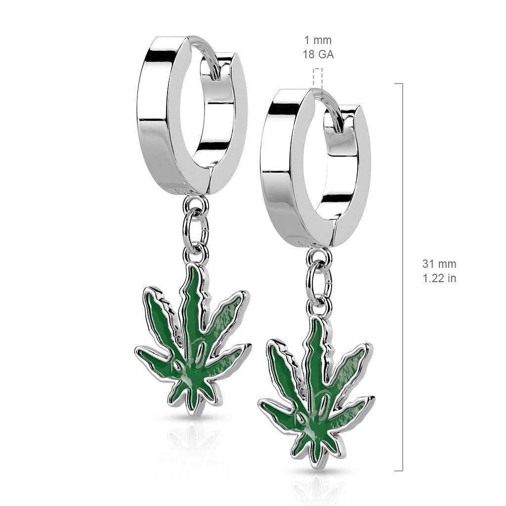 Pair of 316L Stainless Steel Hoop Earrings With Pot Leaf Epoxy Dangle size chart