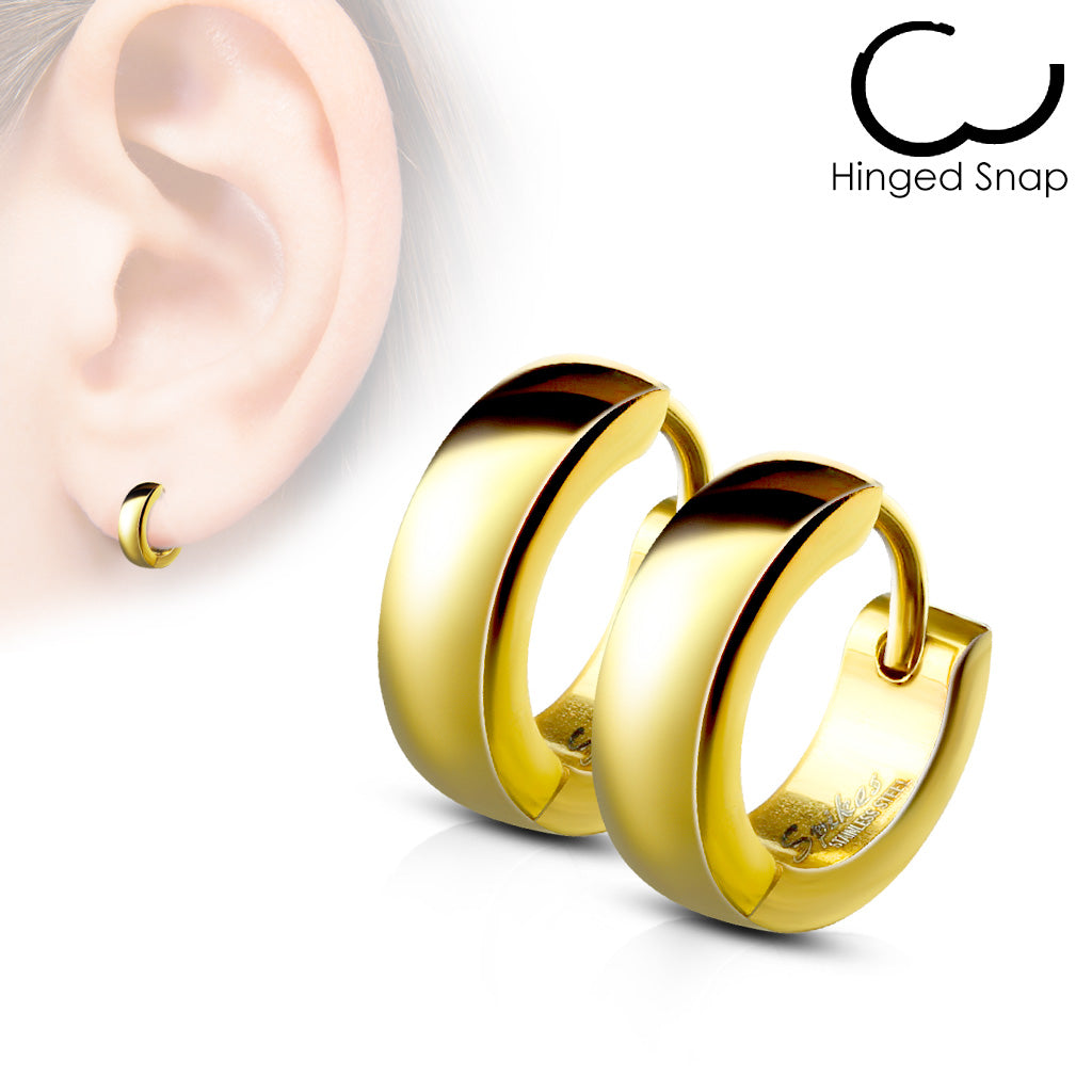 Pair of Classic Plain Dome Hoop/Huggie Stainless Steel Earrings - Gold