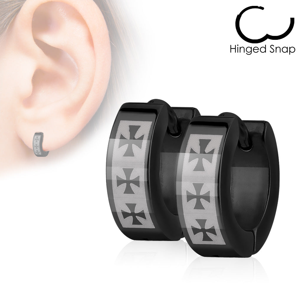 Pair of 316L Stainless Steel Plated Earring with 3 Celtic Crosses - Black
