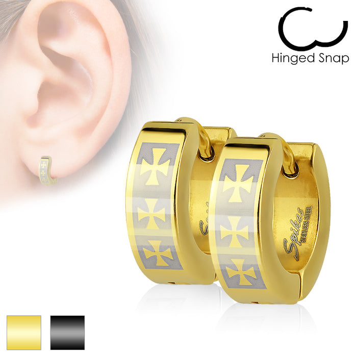 Pair of 316L Surgical Steel Plated Earring With 3 Celtic Crosses