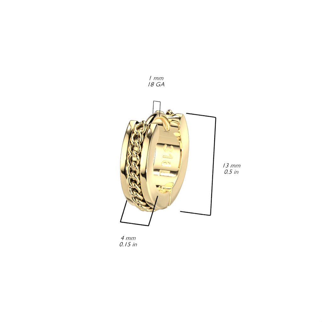 Pair of Stainless Steel Hinge Hoop Earrings With Chain Center size chart