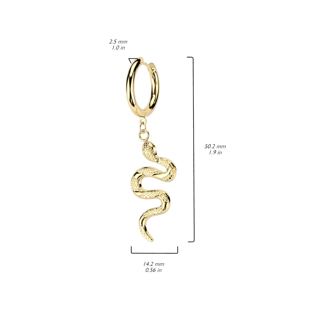 Pair of Snake Dangle 316L Stainless Steel Hoop Earrings size chart