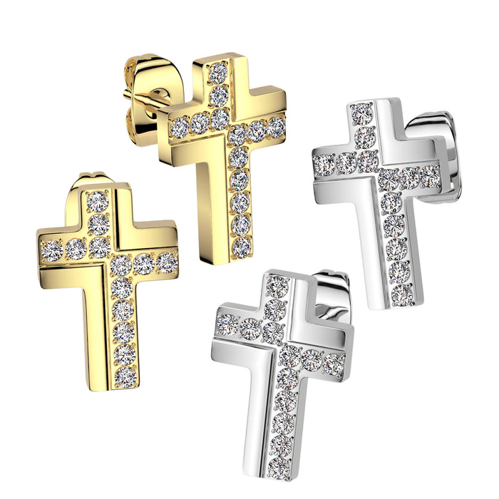 316L Surgical Steel CZ Cross Stud Earrings