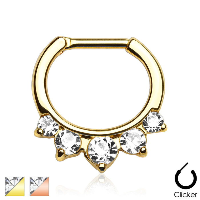 Five Pronged CZs Gold IP Over 316L Surgical Steel Septum Clicker