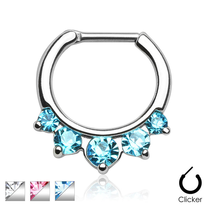 Five Pronged CZs 316L Surgical Steel Septum Clicker Ring