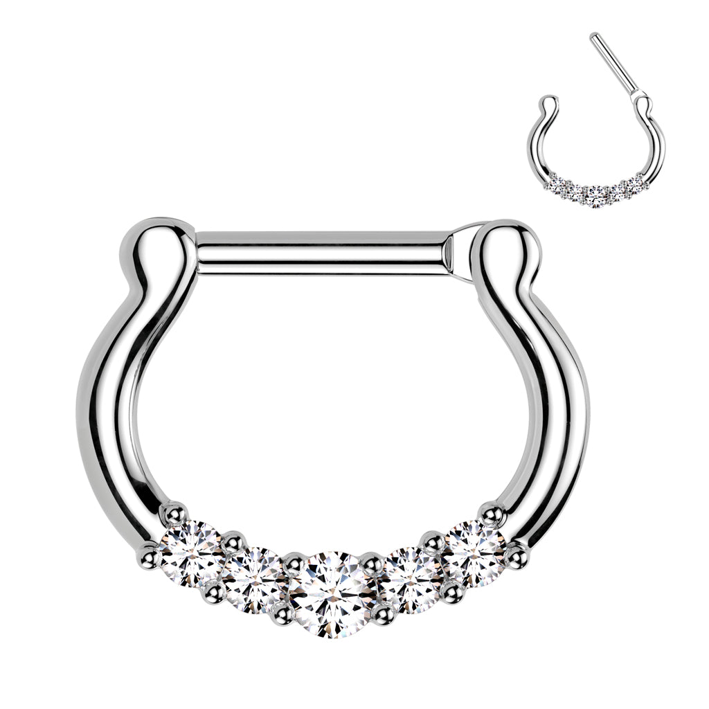 Five-Gems 316L Surgical Steel Septum Clicker Ring - Clear