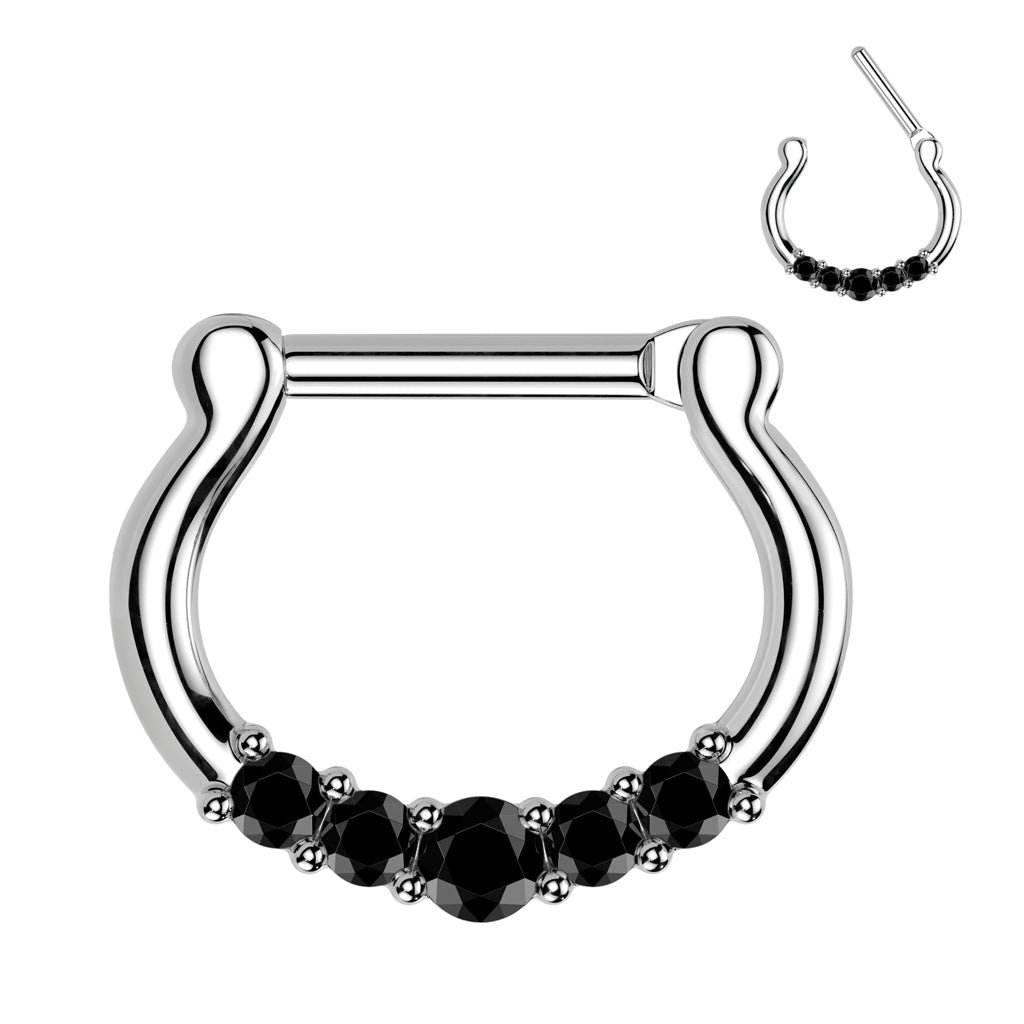 Five-Gems 316L Surgical Steel Septum Clicker Ring - Black