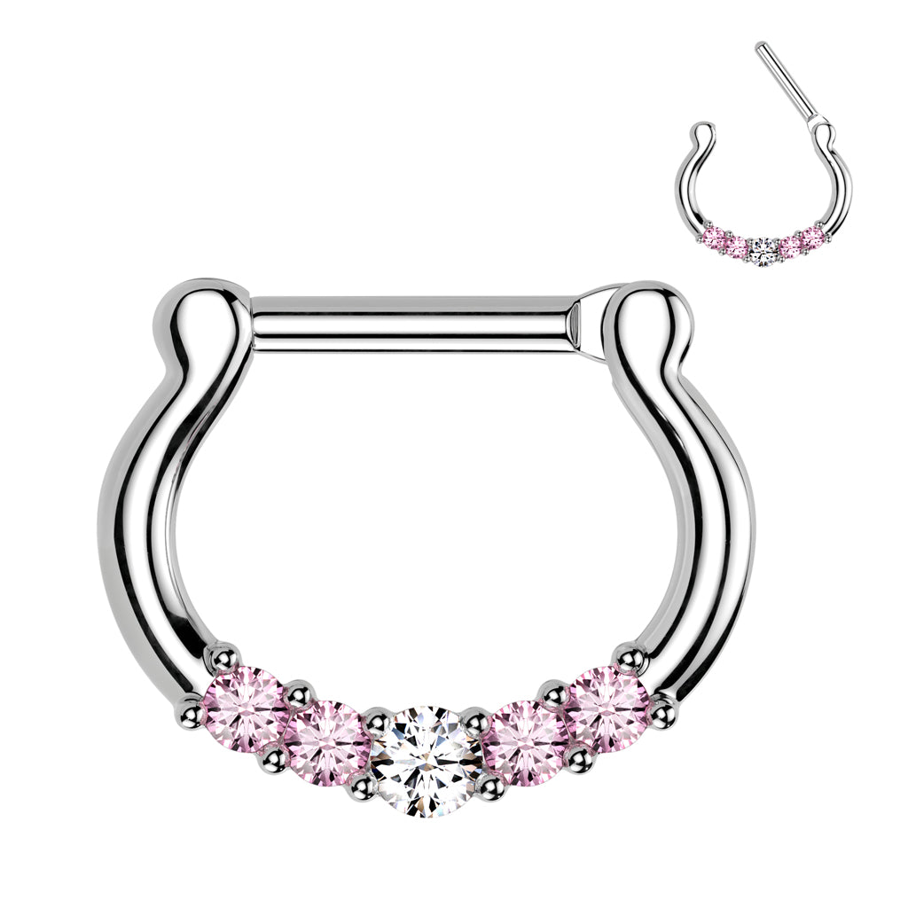 Five-Gems 316L Surgical Steel Septum Clicker Ring - Pink