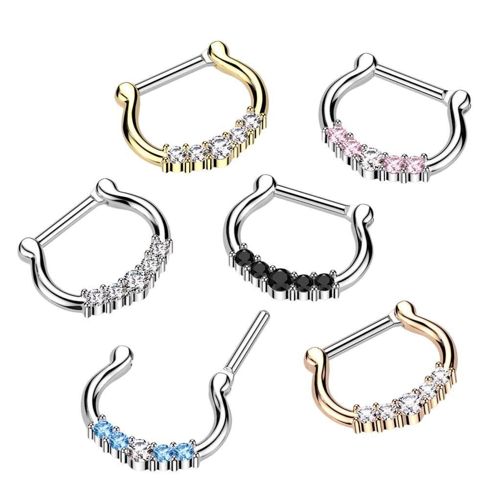 Five-Gems 316L Surgical Steel Septum Clicker Ring - all colors