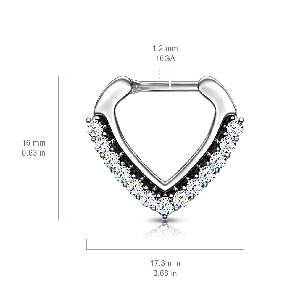 CZ Paved Chevron Shape Clicker For Septum Daith And More size chart