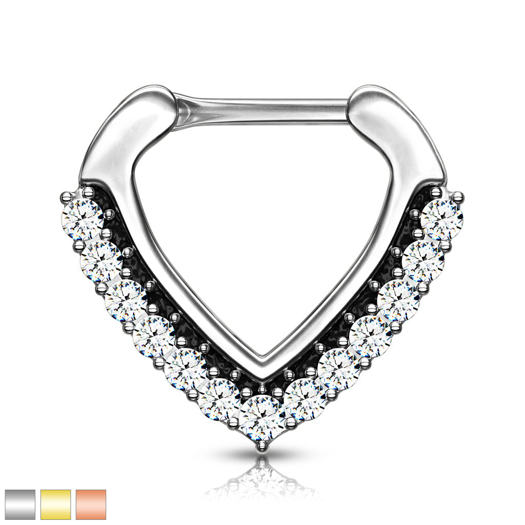 CZ Paved Chevron Shape Clicker For Septum Daith And More - all colors