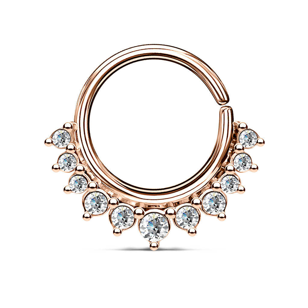 Crystal Paved Half Circle Bendable Nose Septum And Ear Cartilage Hoops - Rose Gold/Clear