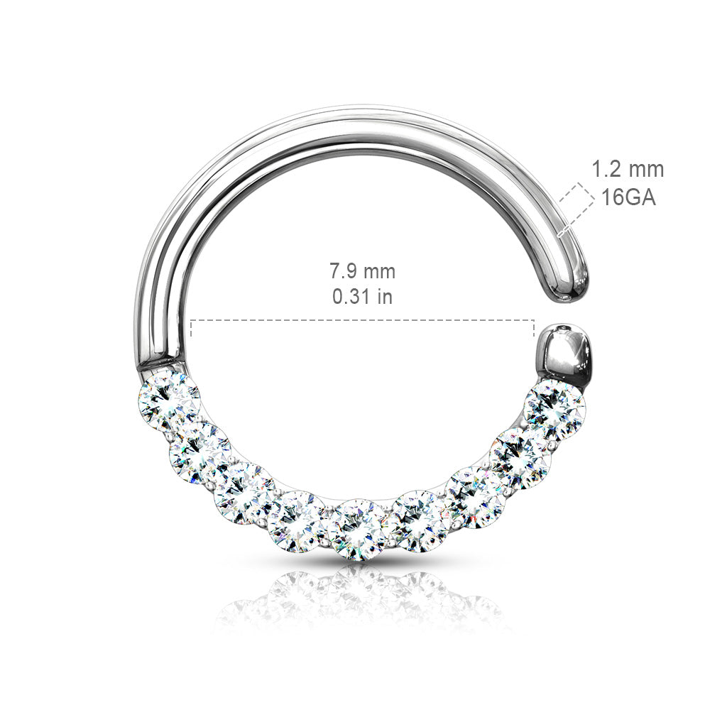 Half Circle Lined CZ Set Bendable Hoop Rings For Septum Ear Cartilage Daith And More size chart