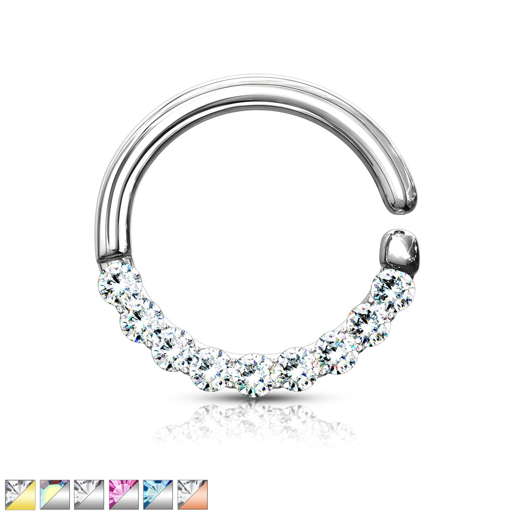 Half Circle Lined CZ Set Bendable Hoop Rings For Septum Ear Cartilage Daith And More - all colors