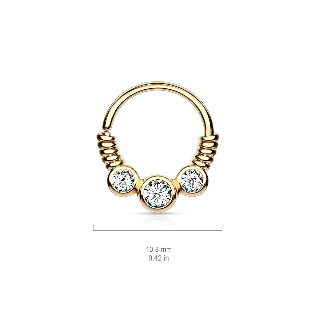 3 CZ Set Between Coiled Wire Bendable Hoop Rings for Septum, Ear Cartilage, Daith, and More size chart