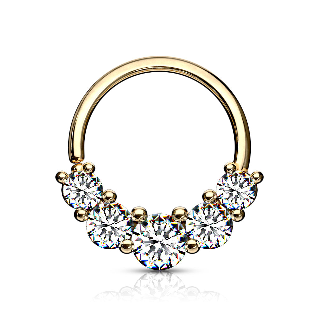 5 Prong Set CZ Bendable Hoop Rings for Septum, Ear Cartilage, Daith, and More - Gold/Clear