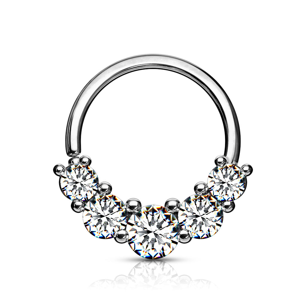 5 Prong Set CZ Bendable Hoop Rings for Septum, Ear Cartilage, Daith, and More - Platinum/Clear