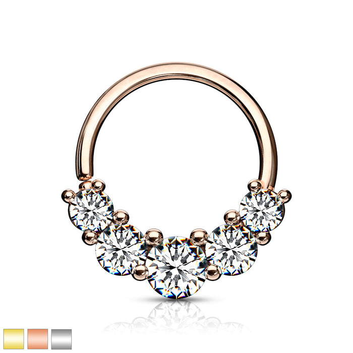 5 Prong Set CZ Bendable Hoop For Septum, Cartilage And Daith