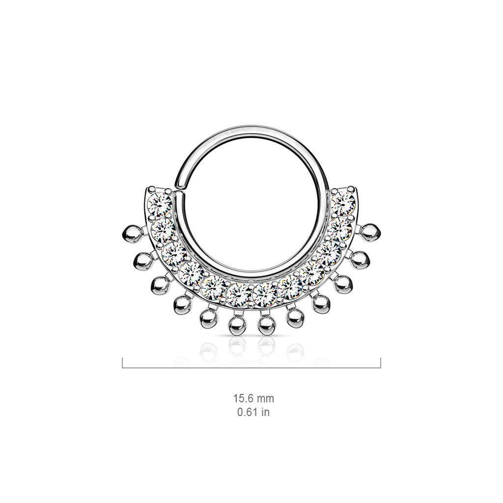 CZ Lined Fan Bendable Hoop Rings for Septum, Ear Cartilage, Daith, and More size chart