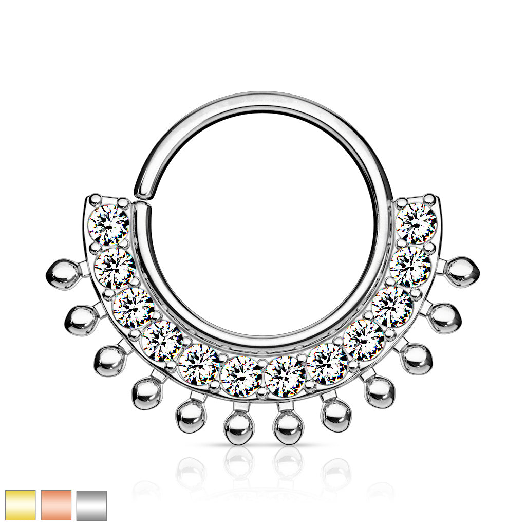 CZ Lined Fan Bendable Hoop Rings for Septum, Ear Cartilage, Daith, and More - all colors