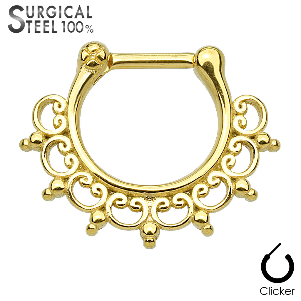 Lace Tribal Fan All 316L Surgical Steel Septum Clicker - Gold