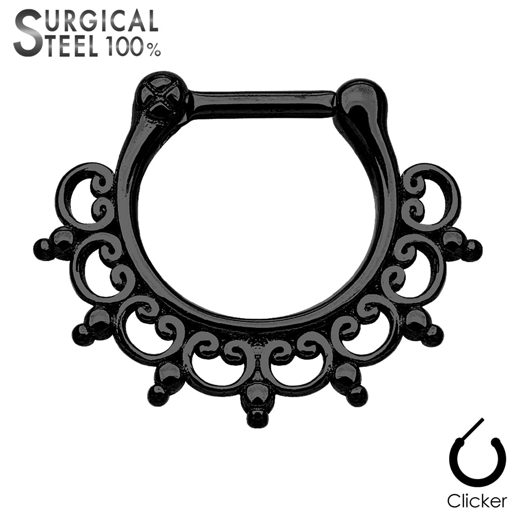 Lace Tribal Fan All 316L Surgical Steel Septum Clicker - Black