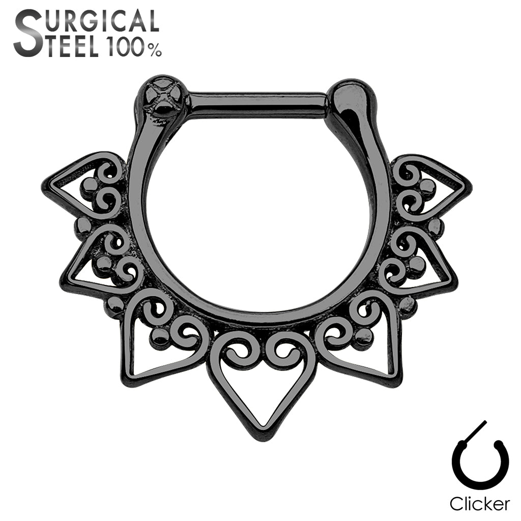 Tribal Fan All 316L Surgical Steel Septum Clicker - Black