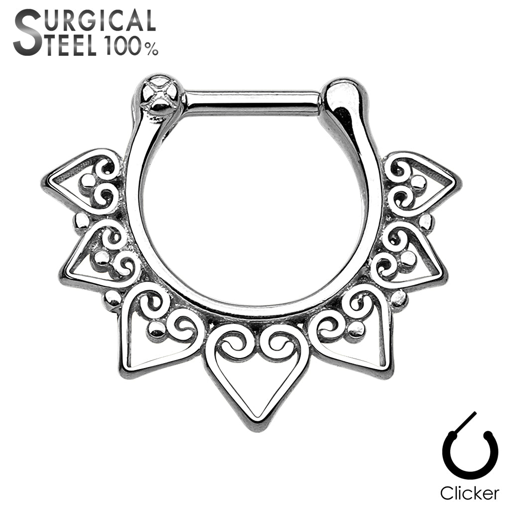 Tribal Fan All 316L Surgical Steel Septum Clicker - Steel