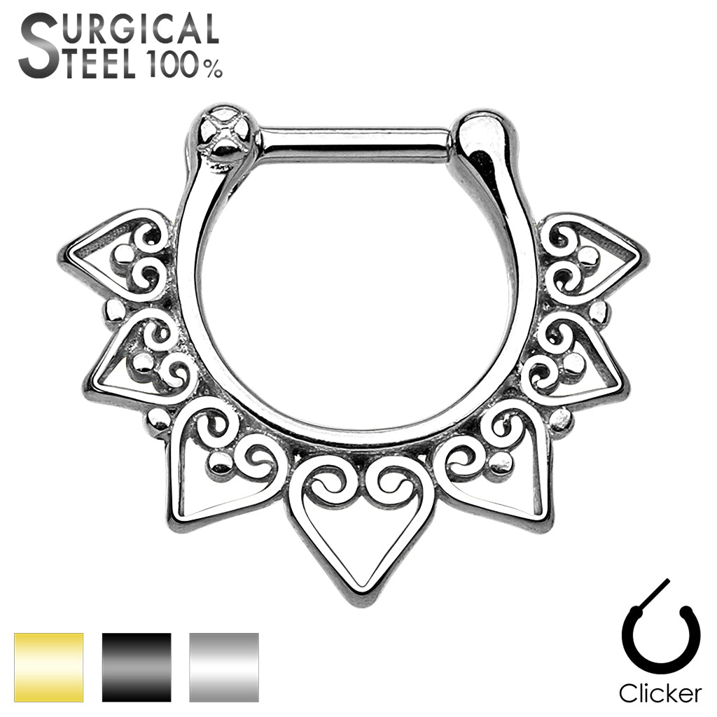 Tribal Fan All 316L Surgical Steel Septum Clicker - all colors